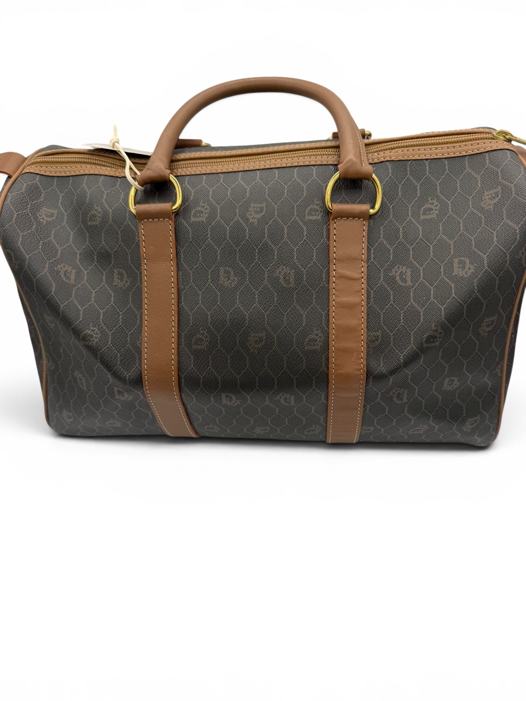Christian Dior Vintage Honeycomb Monogram Boston Travel Bag