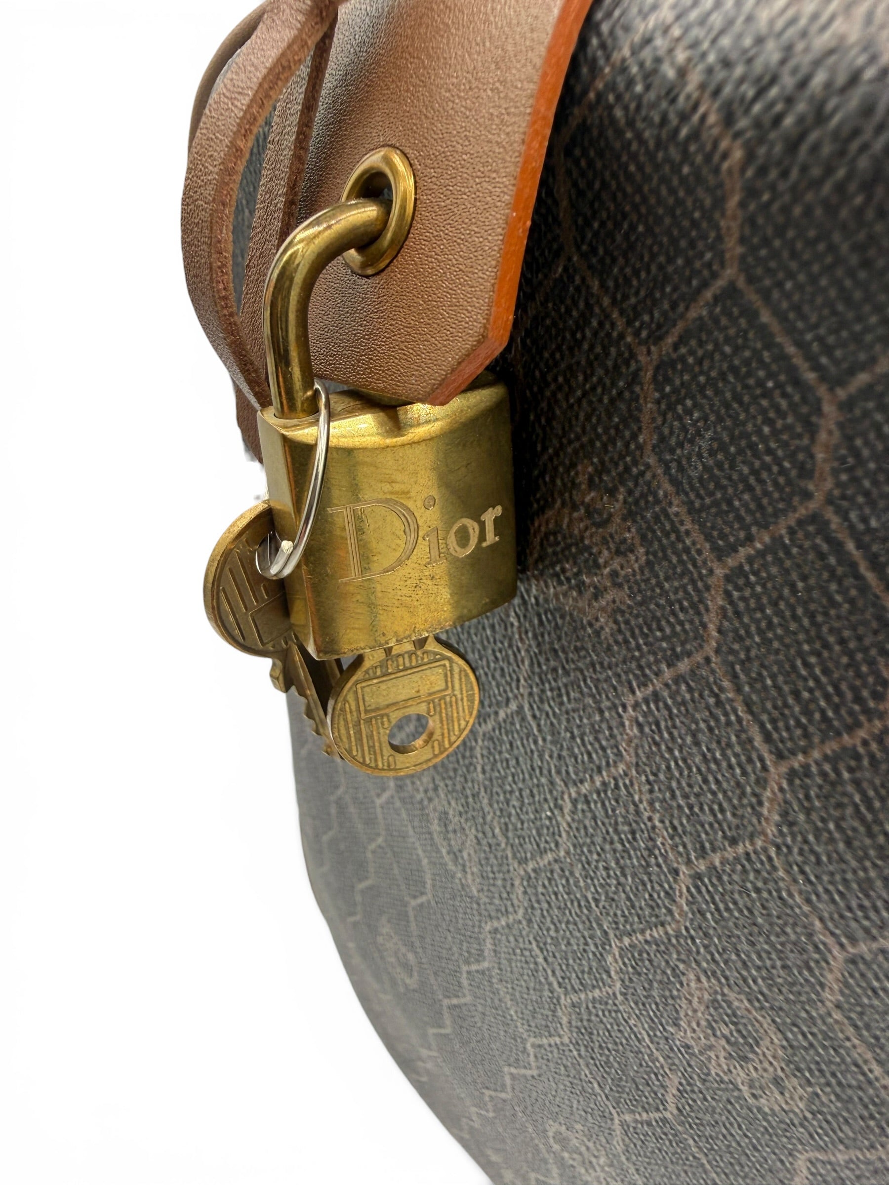 Christian Dior Vintage Honeycomb Monogram Boston Travel Bag