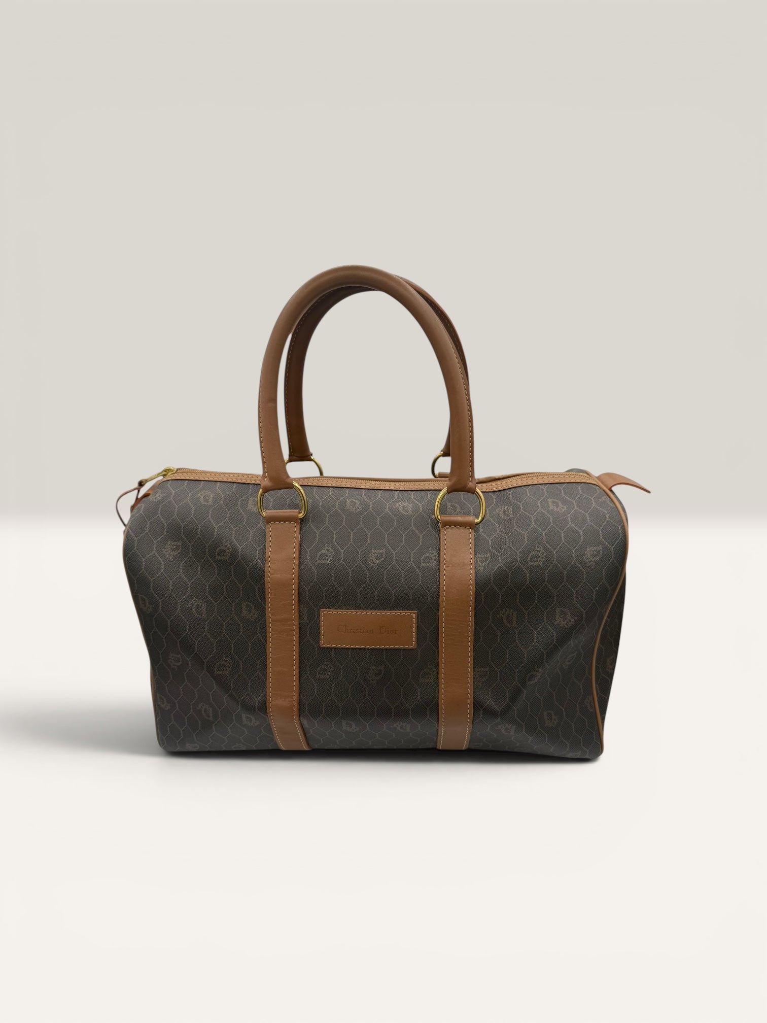 Christian Dior Vintage Honeycomb Monogram Boston Travel Bag