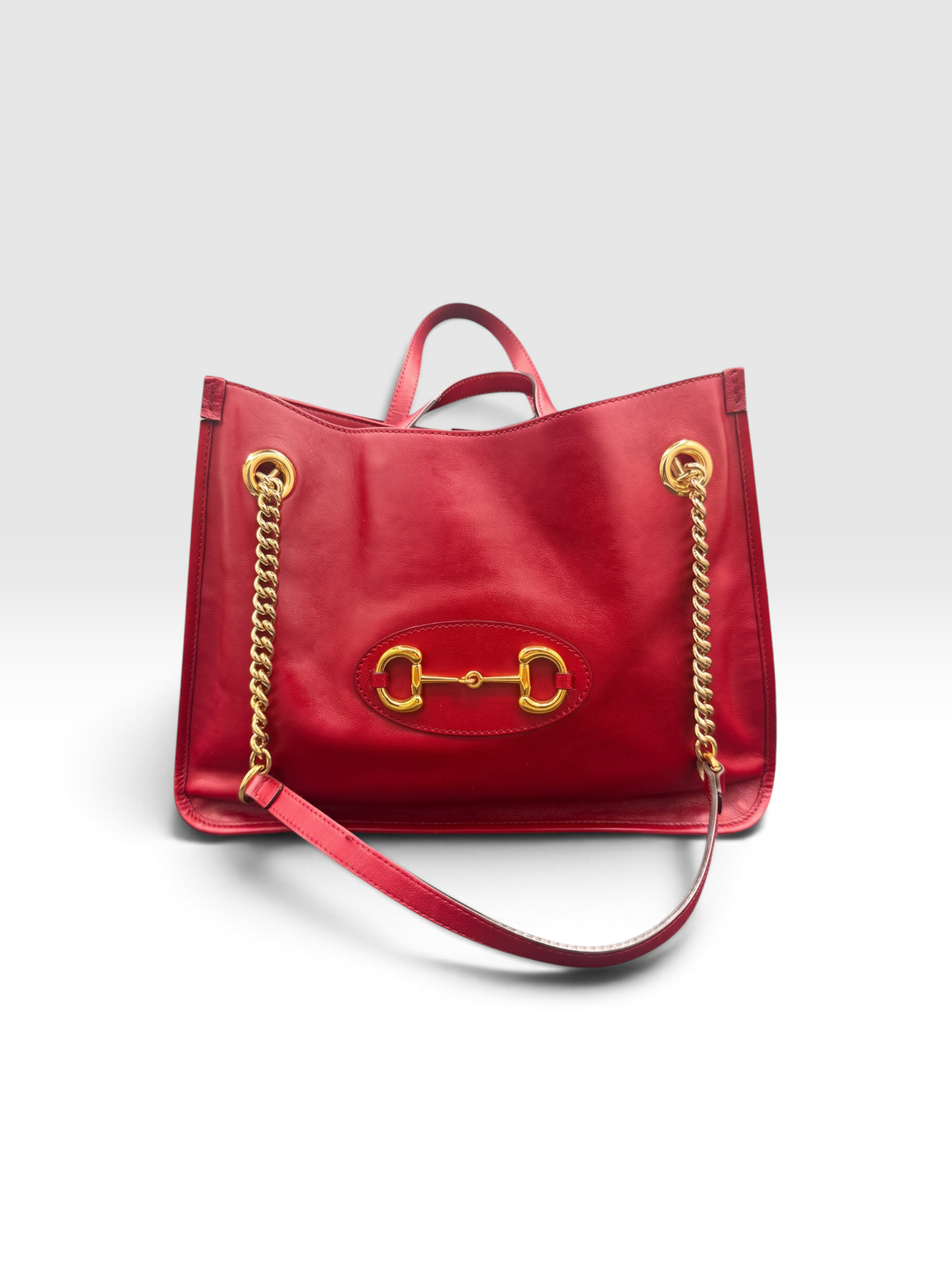Gucci Horsebit 1955 Large Leather Chain Tote | Red | Gold Hardware | COA
