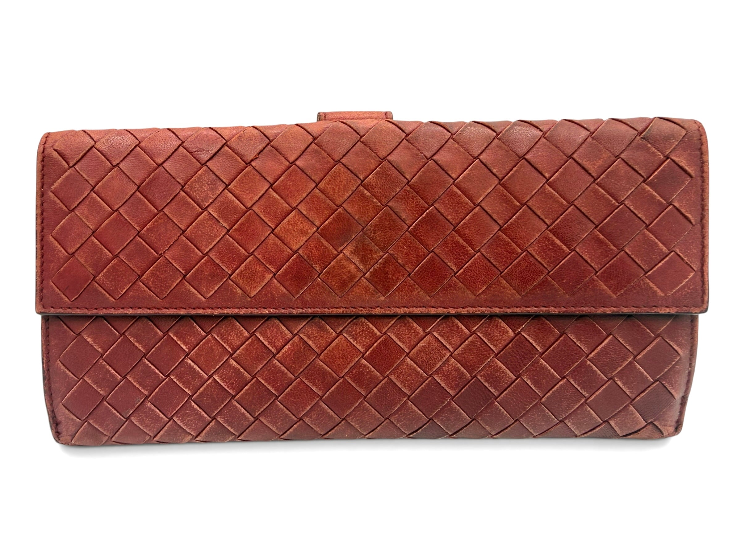 Bottega Veneta Intrecciato Continental Wallet Burgundy Leather Vintage