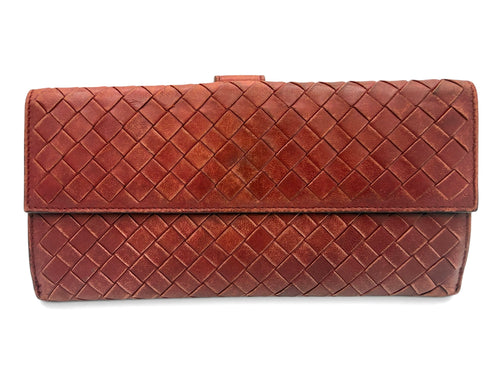 Bottega Veneta Intrecciato Continental Wallet Burgundy Leather Vintage
