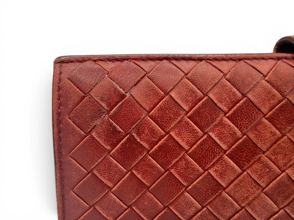 Bottega Veneta Intrecciato Continental Wallet Burgundy Leather Vintage