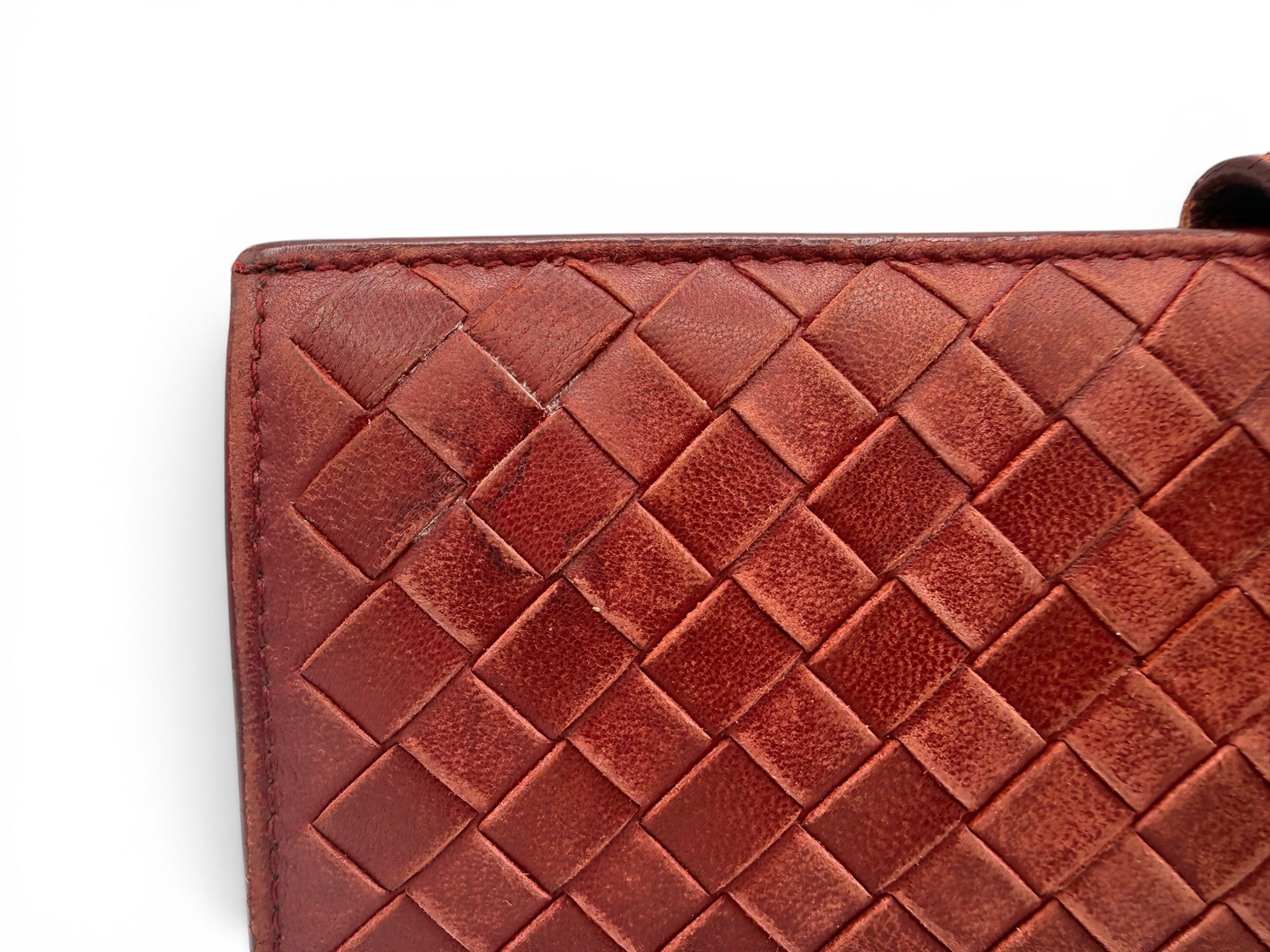 Bottega Veneta Intrecciato Continental Wallet Burgundy Leather Vintage