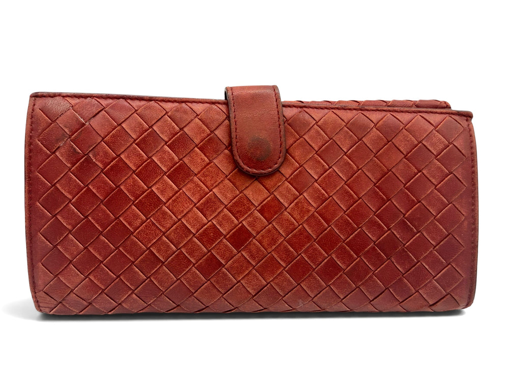 Bottega Veneta Intrecciato Continental Wallet Burgundy Leather Vintage