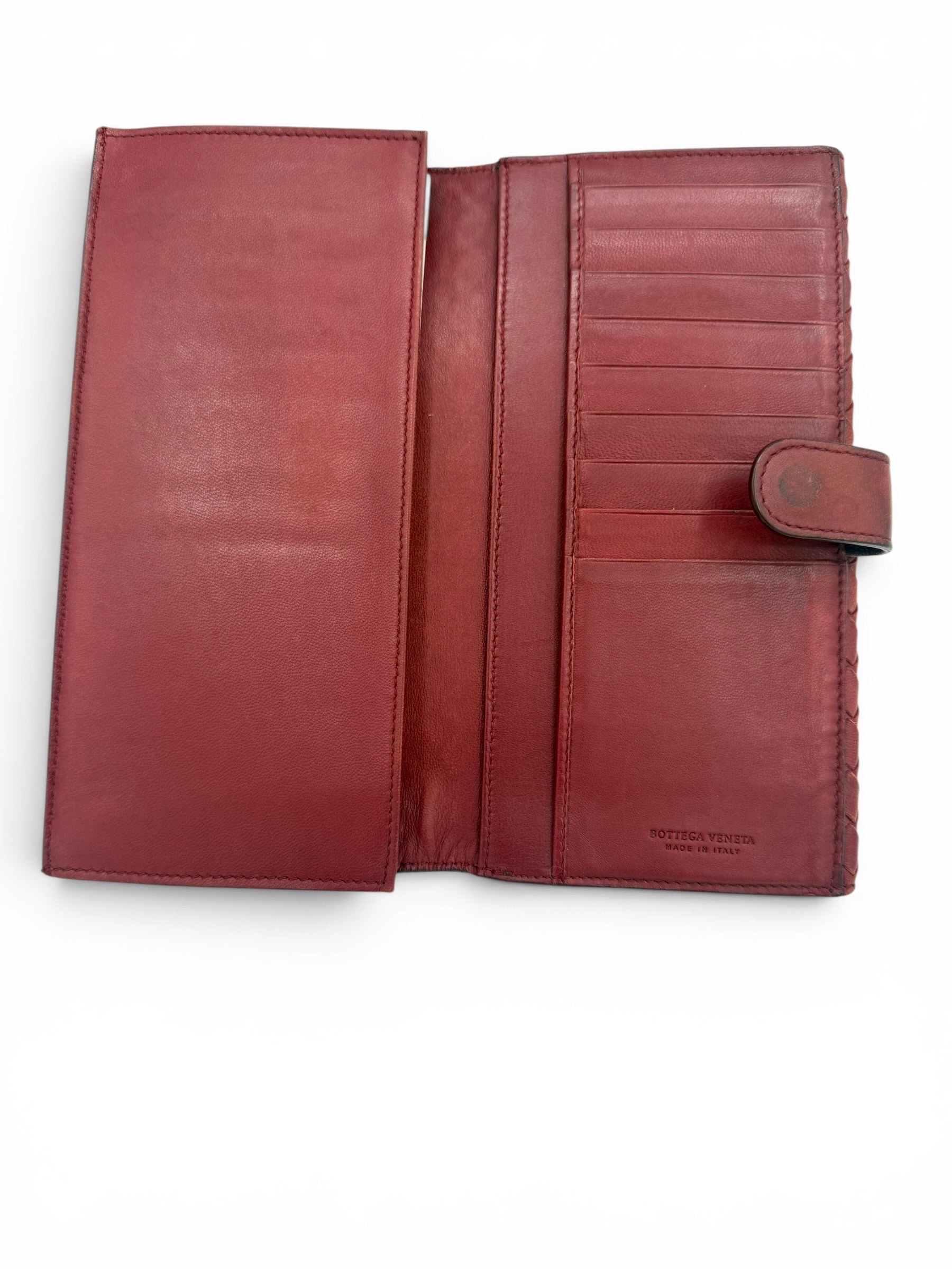 Bottega Veneta Intrecciato Continental Wallet Burgundy Leather Vintage