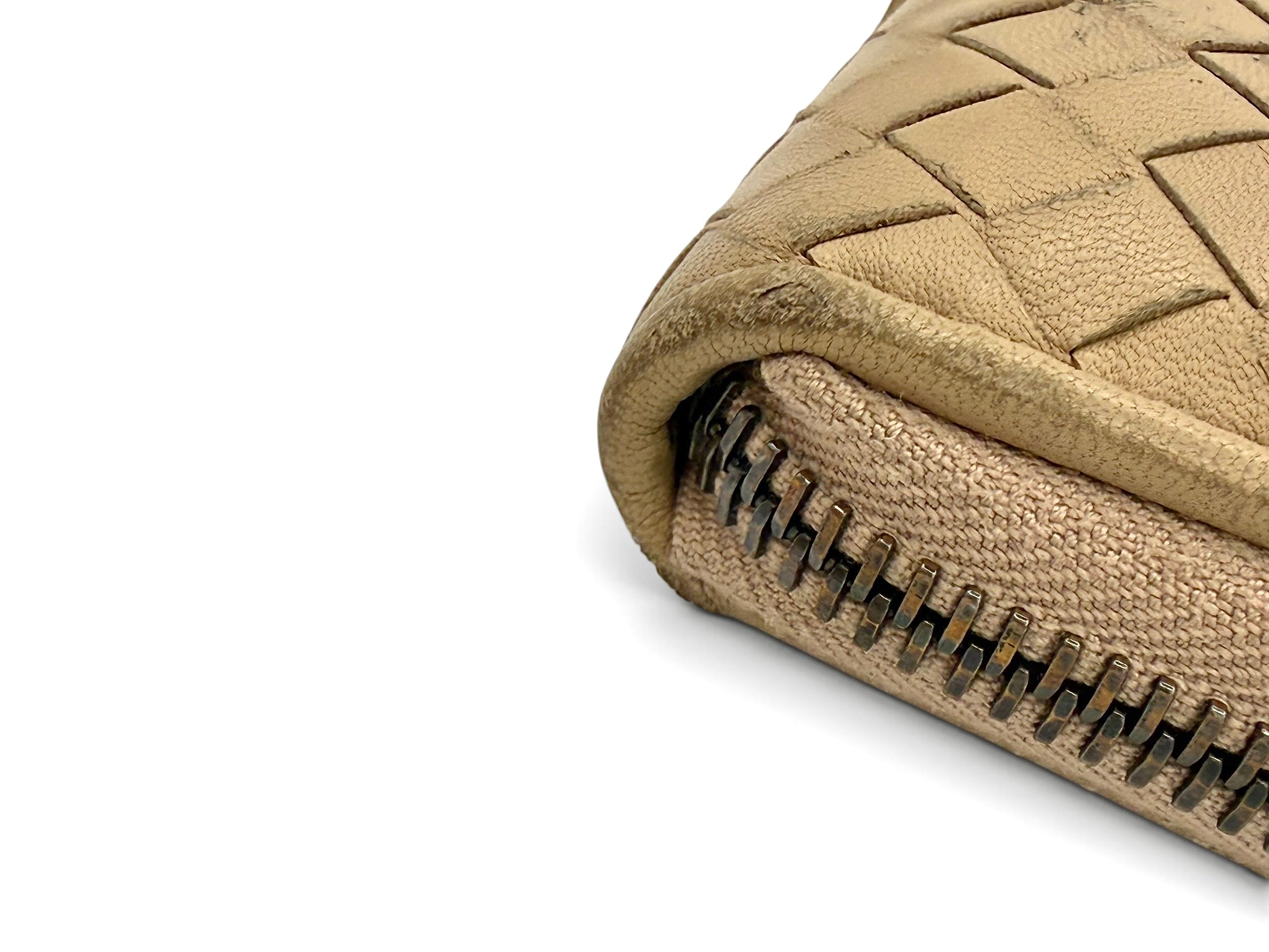 Bottega Veneta Intrecciato Zip Around Wallet In Beige Nappa Leather With Python Trim
