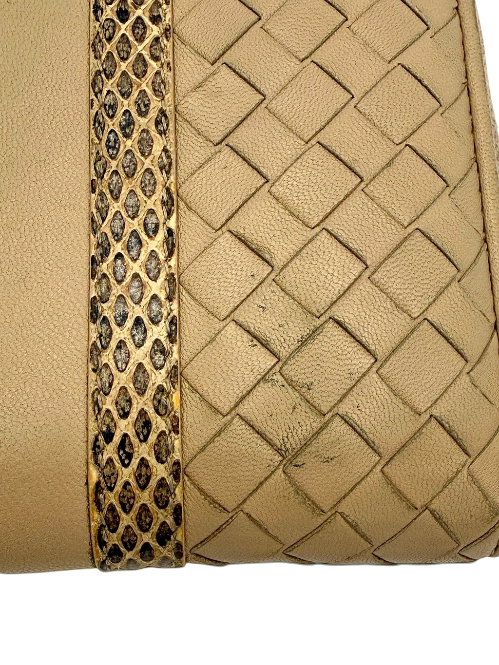 Bottega Veneta Intrecciato Zip Around Wallet In Beige Nappa Leather With Python Trim
