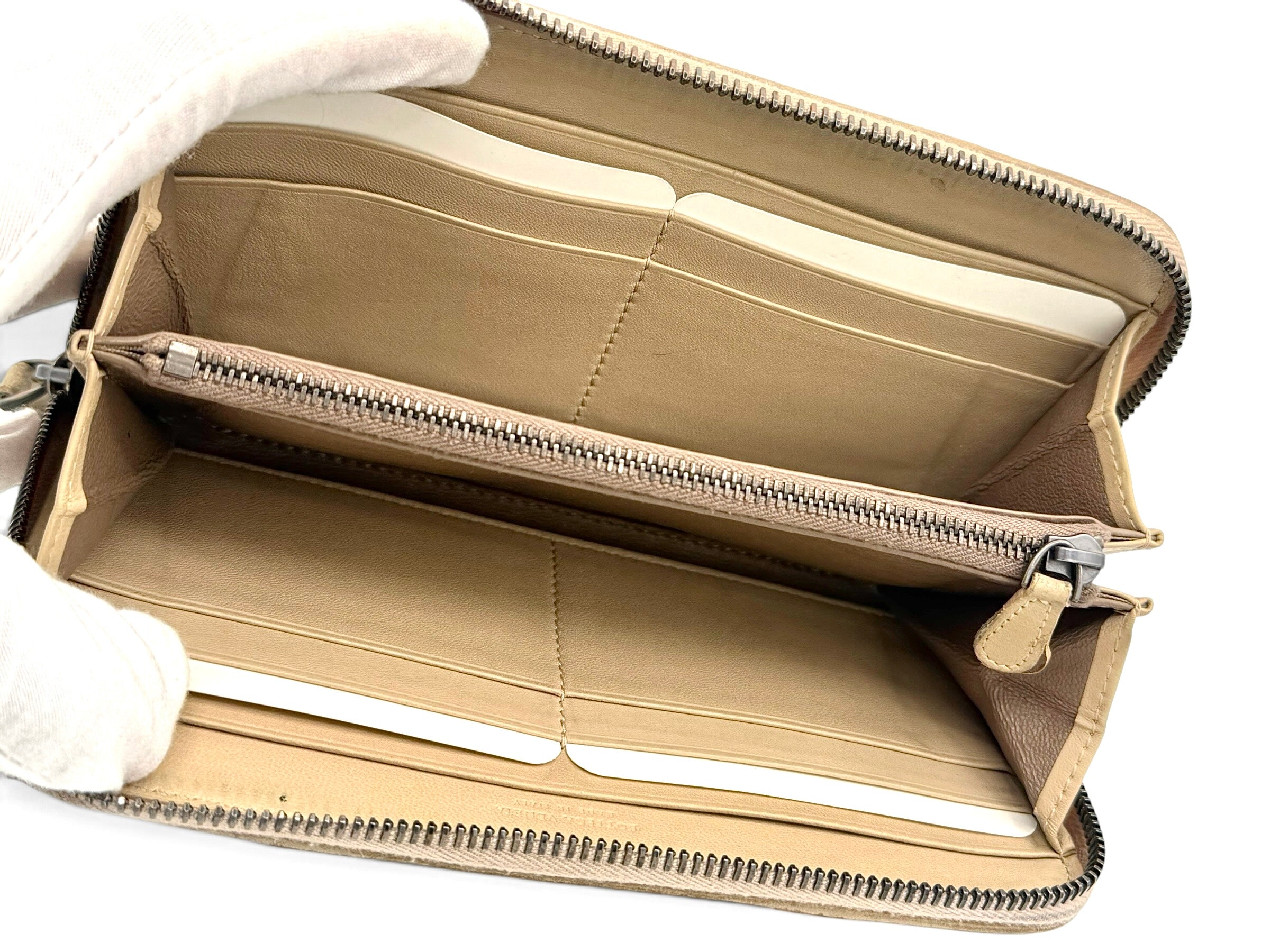 Bottega Veneta Intrecciato Zip Around Wallet In Beige Nappa Leather With Python Trim
