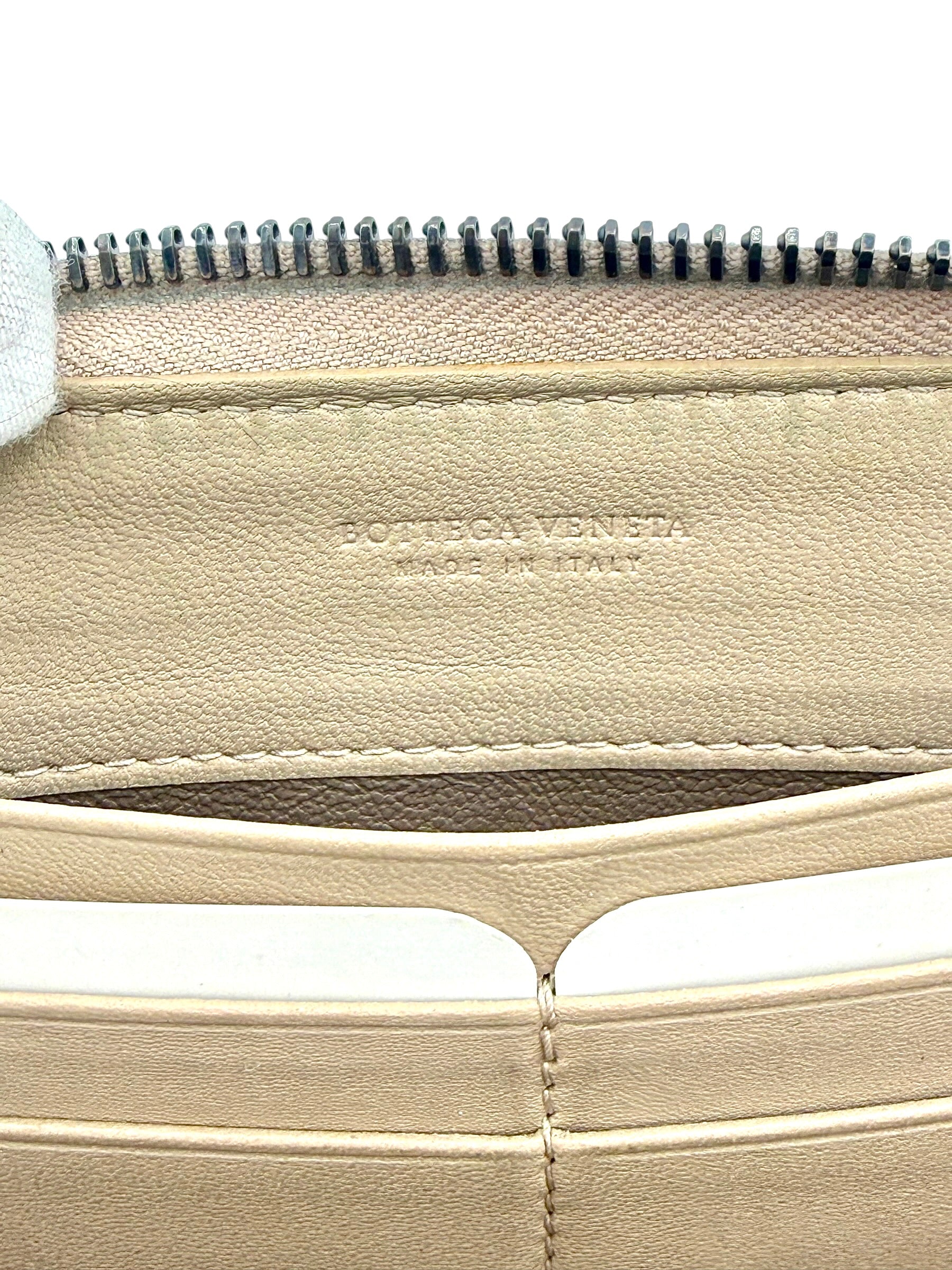 Bottega Veneta Intrecciato Zip Around Wallet In Beige Nappa Leather With Python Trim