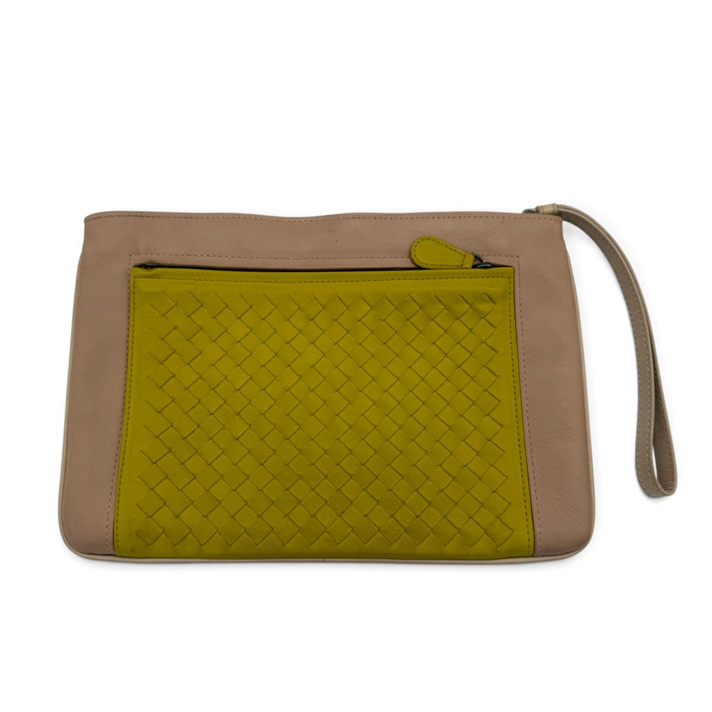 Bottega Veneta Intrecciato Wristlet Clutch Beige/Lime
