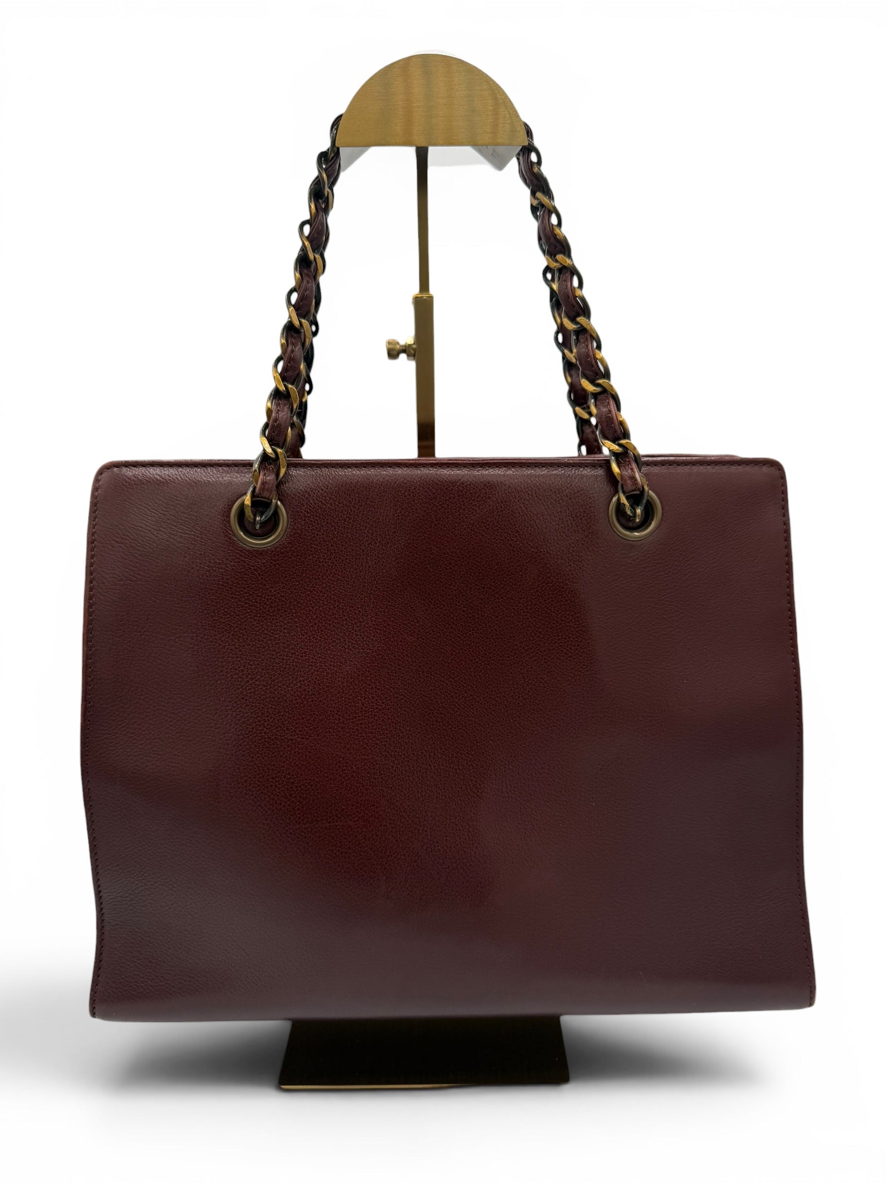 Vintage Chanel Burgundy Lambskin Chain Tote Bag Gold Hardware