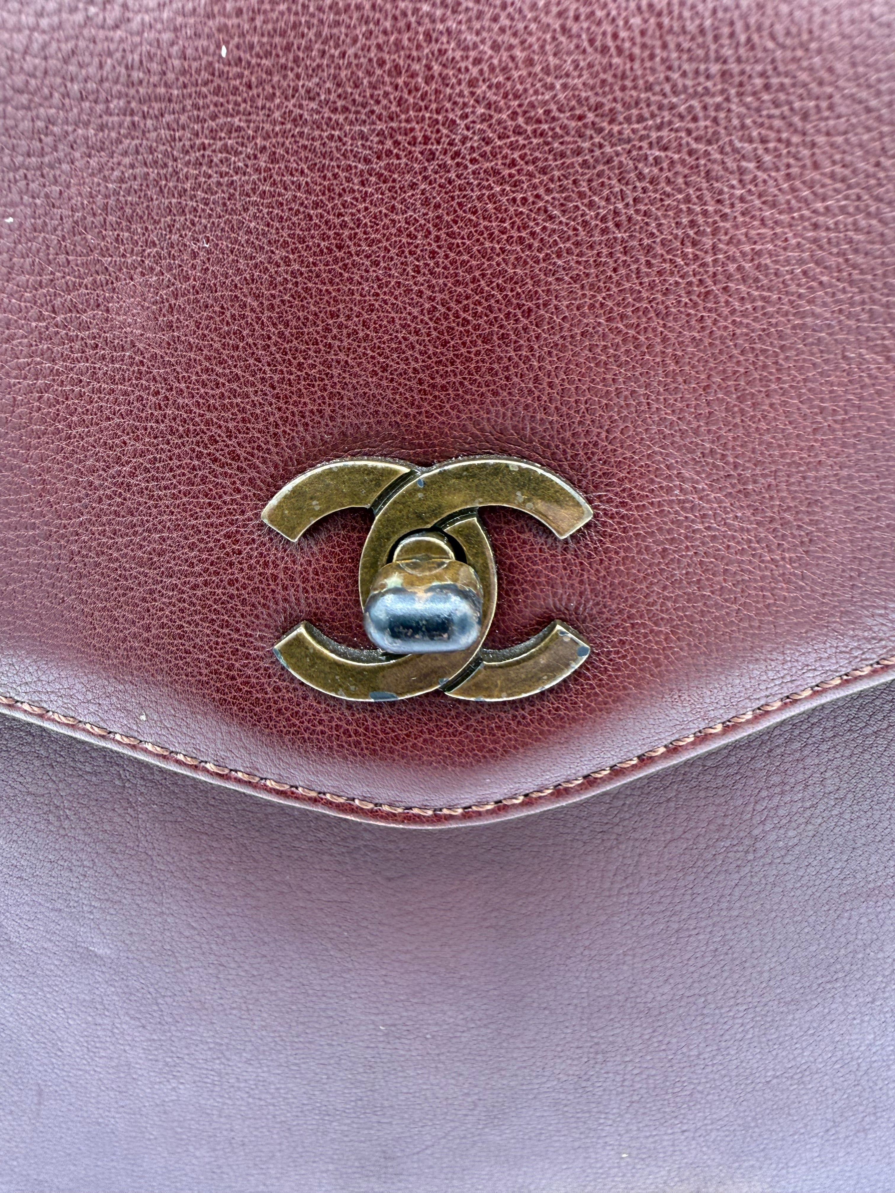 Vintage Chanel Burgundy Lambskin Chain Tote Bag Gold Hardware