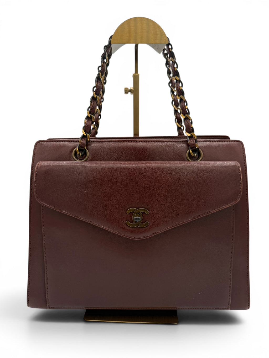 Vintage Chanel Burgundy Lambskin Chain Tote Bag Gold Hardware