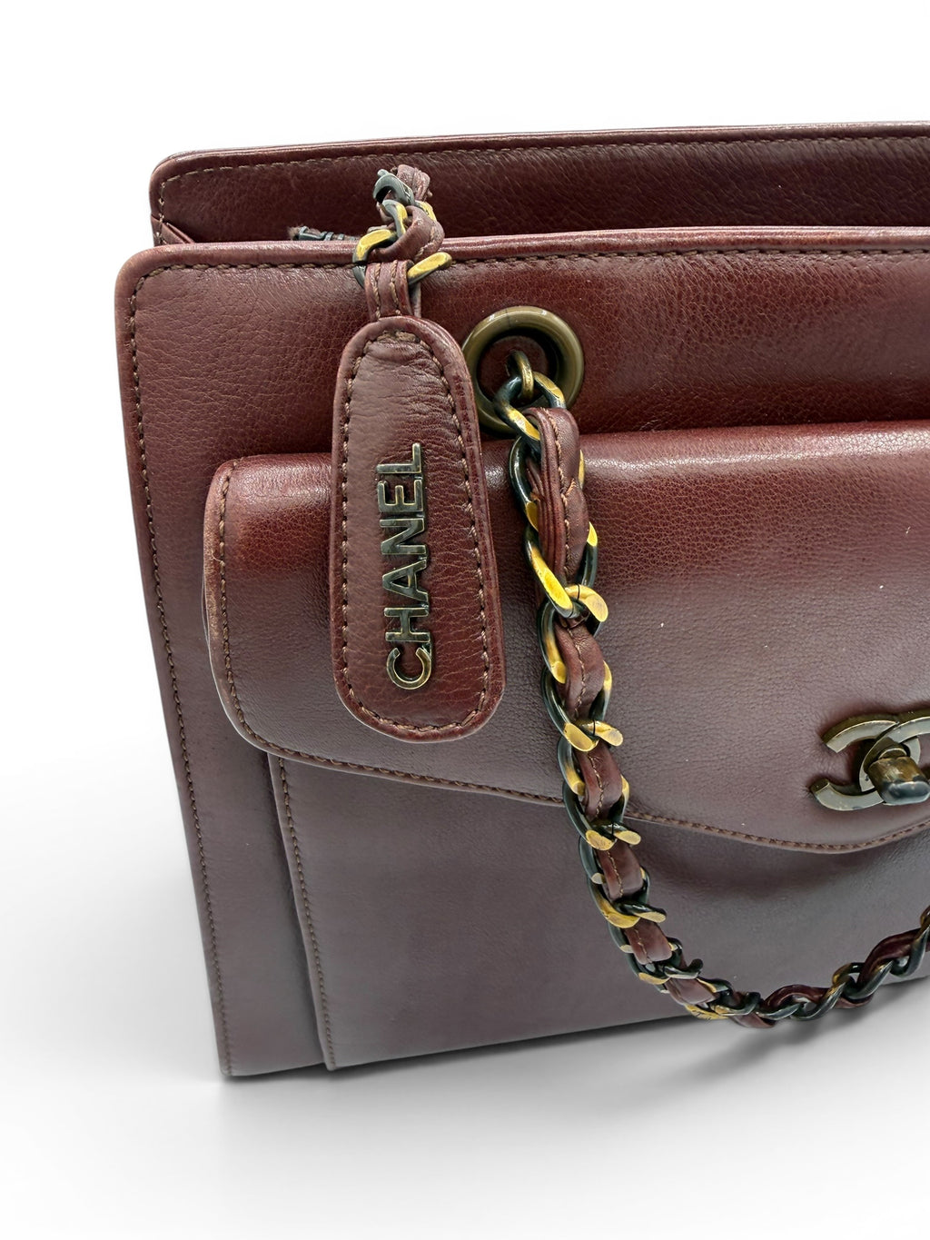 Vintage Chanel Burgundy Lambskin Chain Tote Bag Gold Hardware