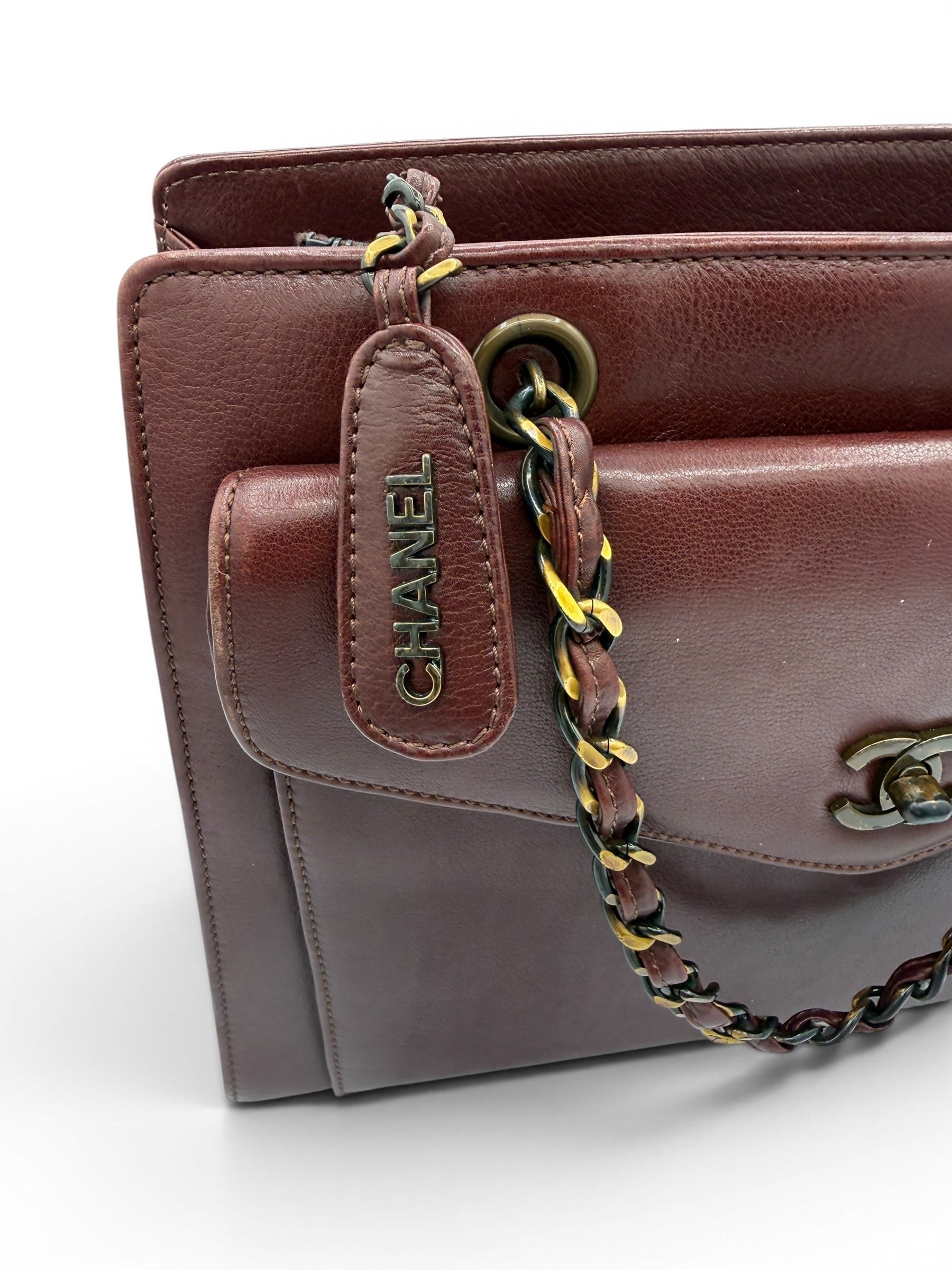 Vintage Chanel Burgundy Lambskin Chain Tote Bag Gold Hardware