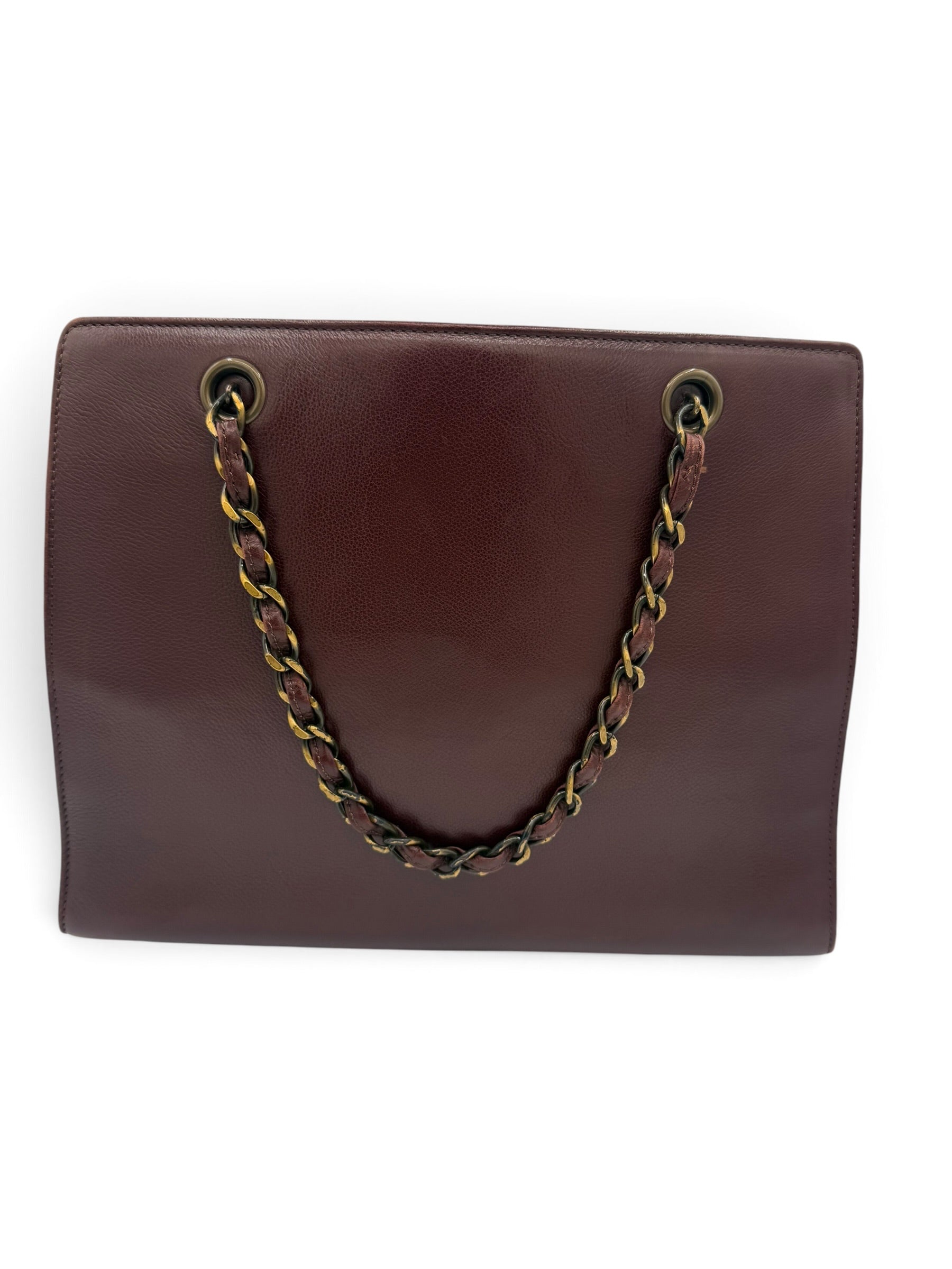 Vintage Chanel 1998 Burgundy Lambskin CC Pocket Tote Bag