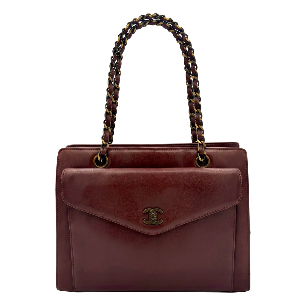 Vintage Chanel 1998 Burgundy Lambskin CC Pocket Tote Bag