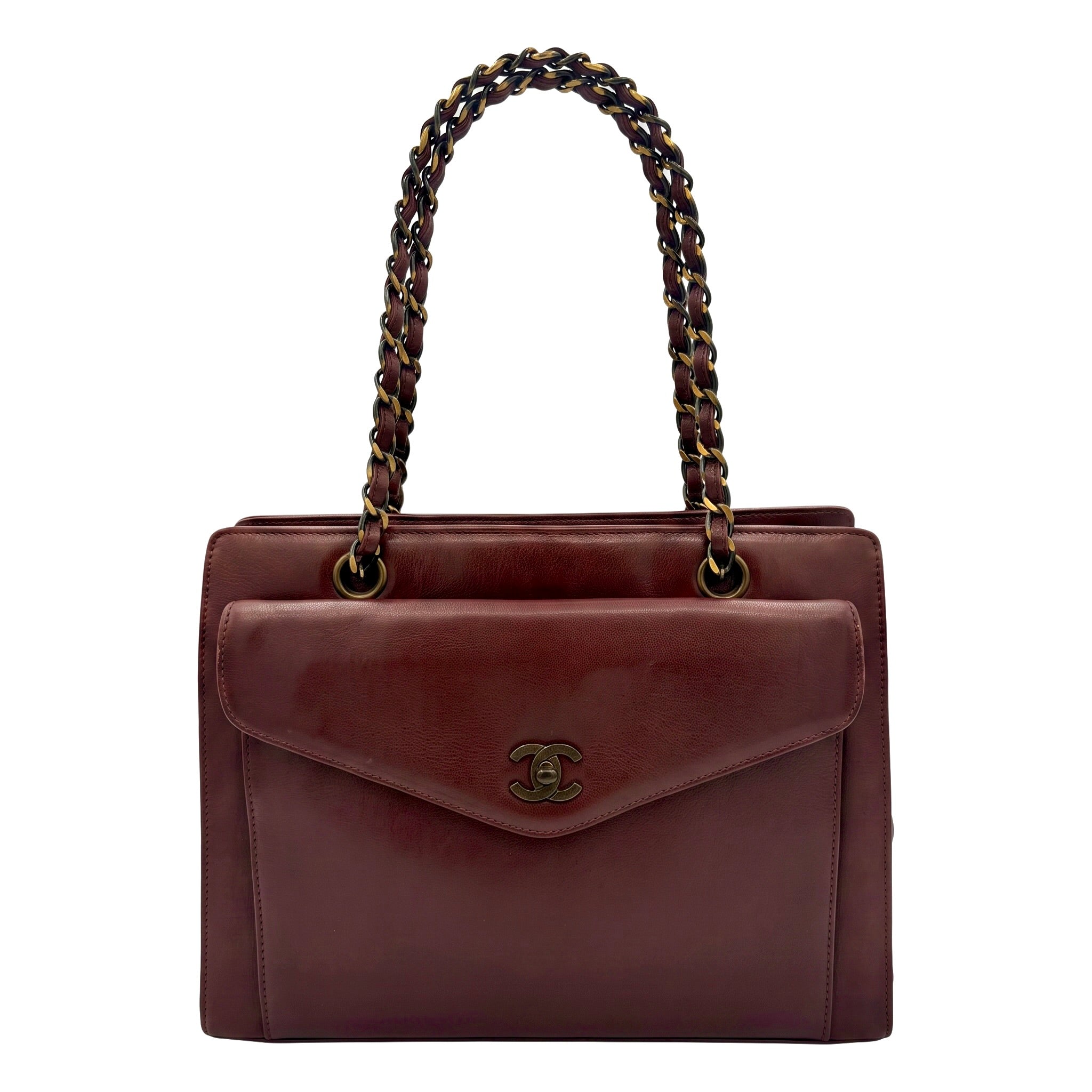 Vintage Chanel 1998 Burgundy Lambskin CC Pocket Tote Bag