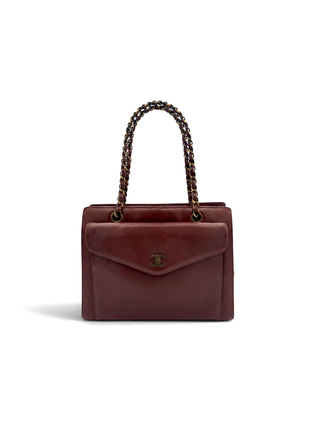 Vintage Chanel 1998 Burgundy Lambskin CC Pocket Tote Bag