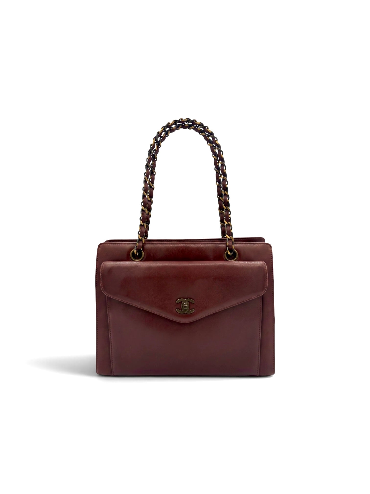 Vintage Chanel 1998 Burgundy Lambskin CC Pocket Tote Bag