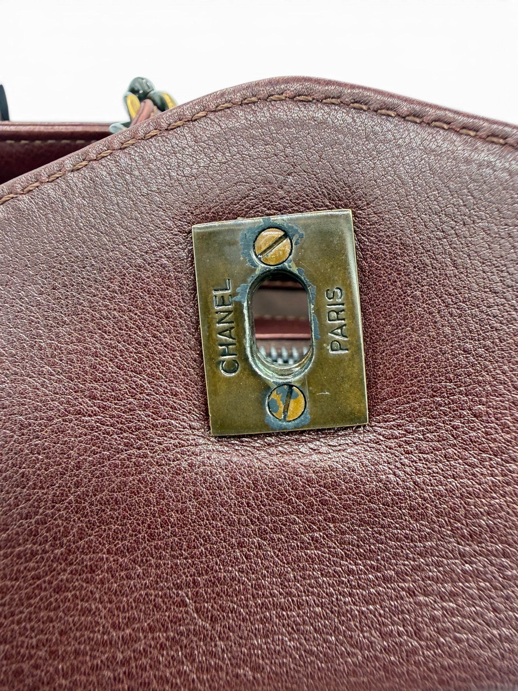 Vintage Chanel 1998 Burgundy Lambskin CC Pocket Tote Bag