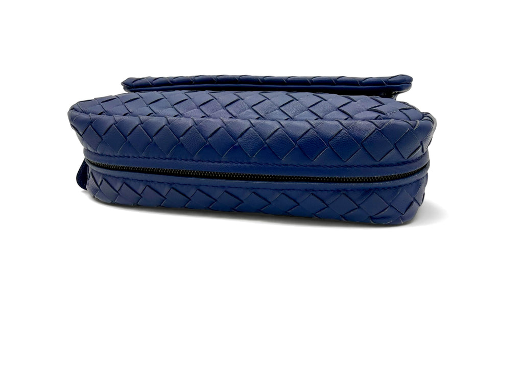 Bottega Veneta Olimpia Cobalt Blue Intrecciato Nappa Leather Chain Crossbody Bag