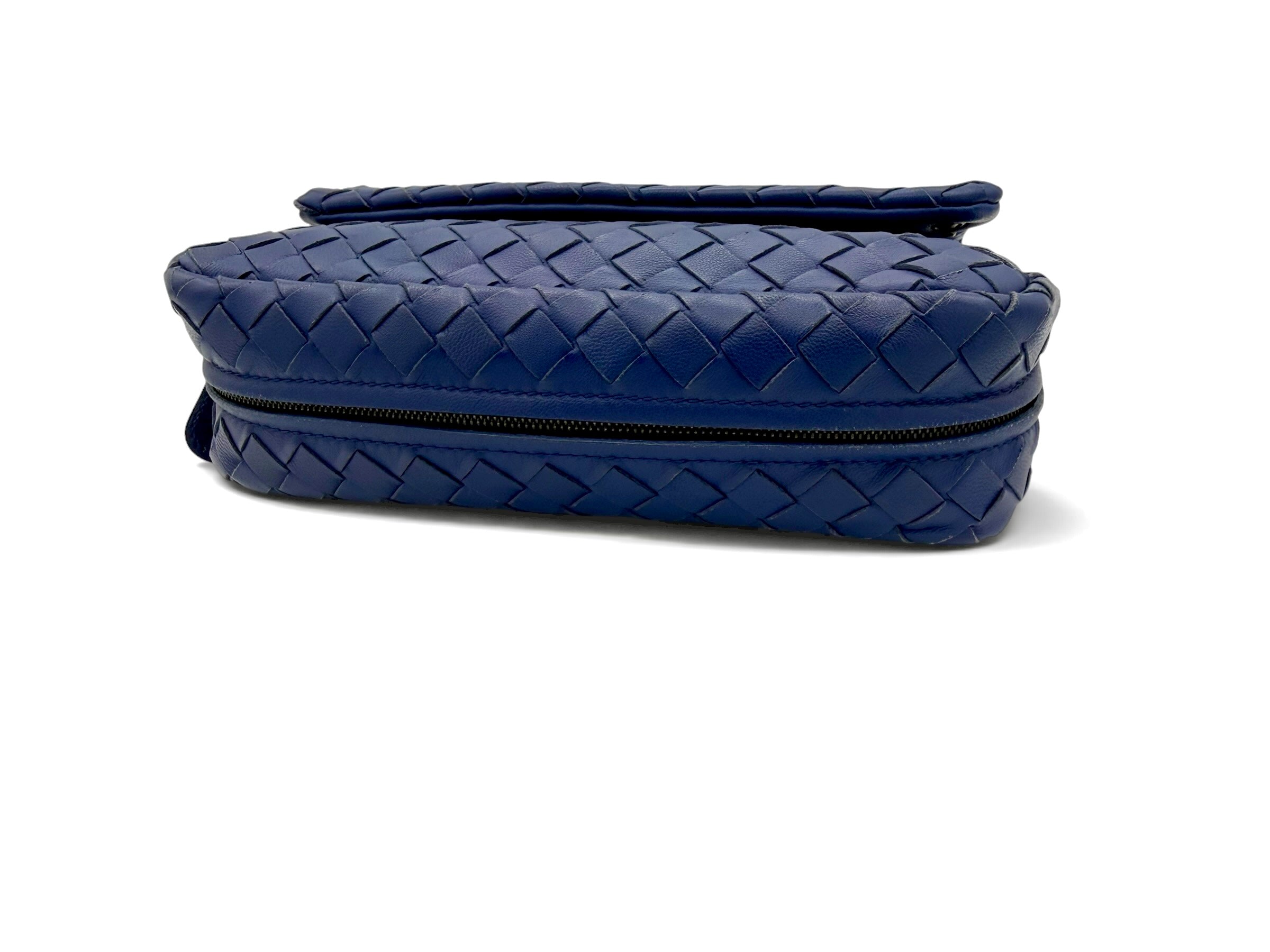 Bottega Veneta Olimpia Cobalt Blue Intrecciato Nappa Leather Chain Crossbody Bag