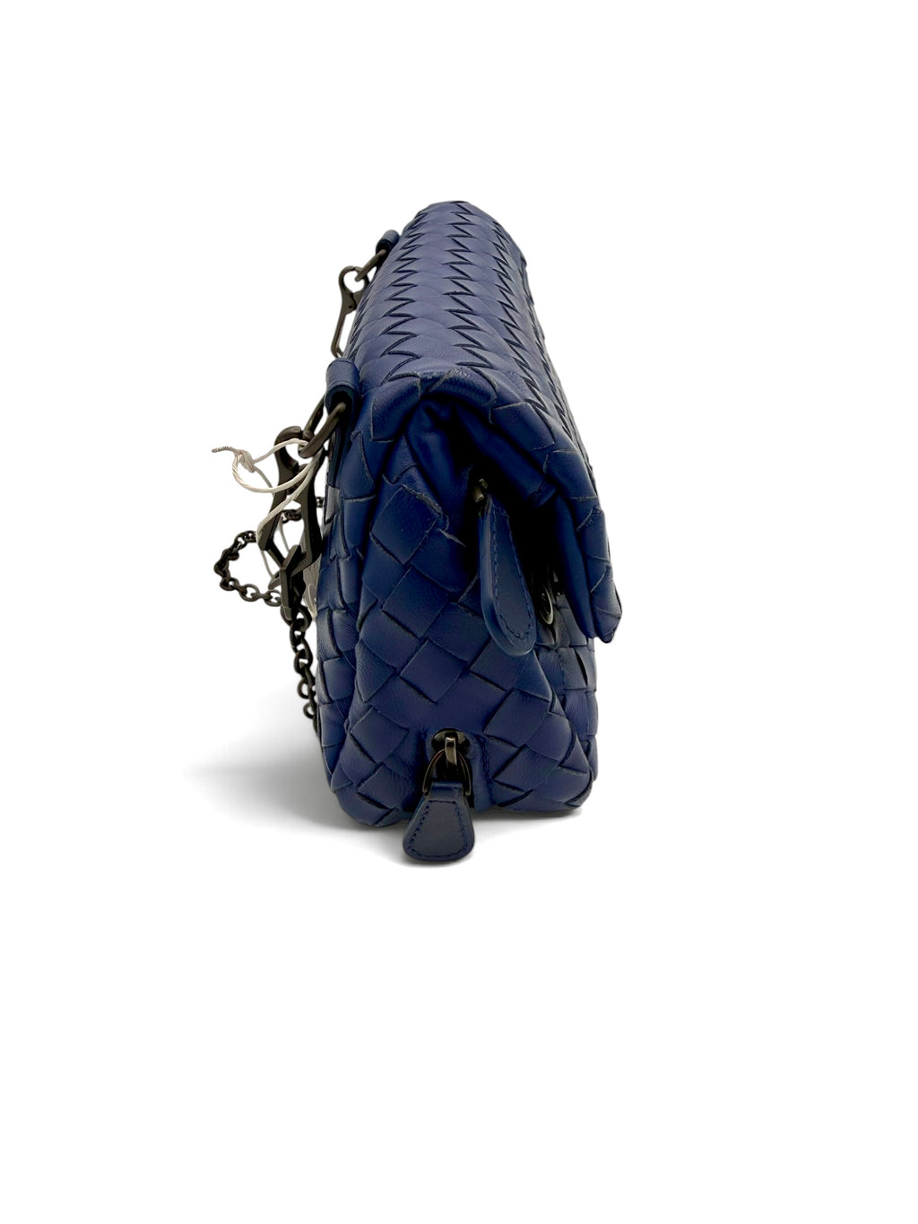 Bottega Veneta Olimpia Cobalt Blue Intrecciato Nappa Leather Chain Crossbody Bag