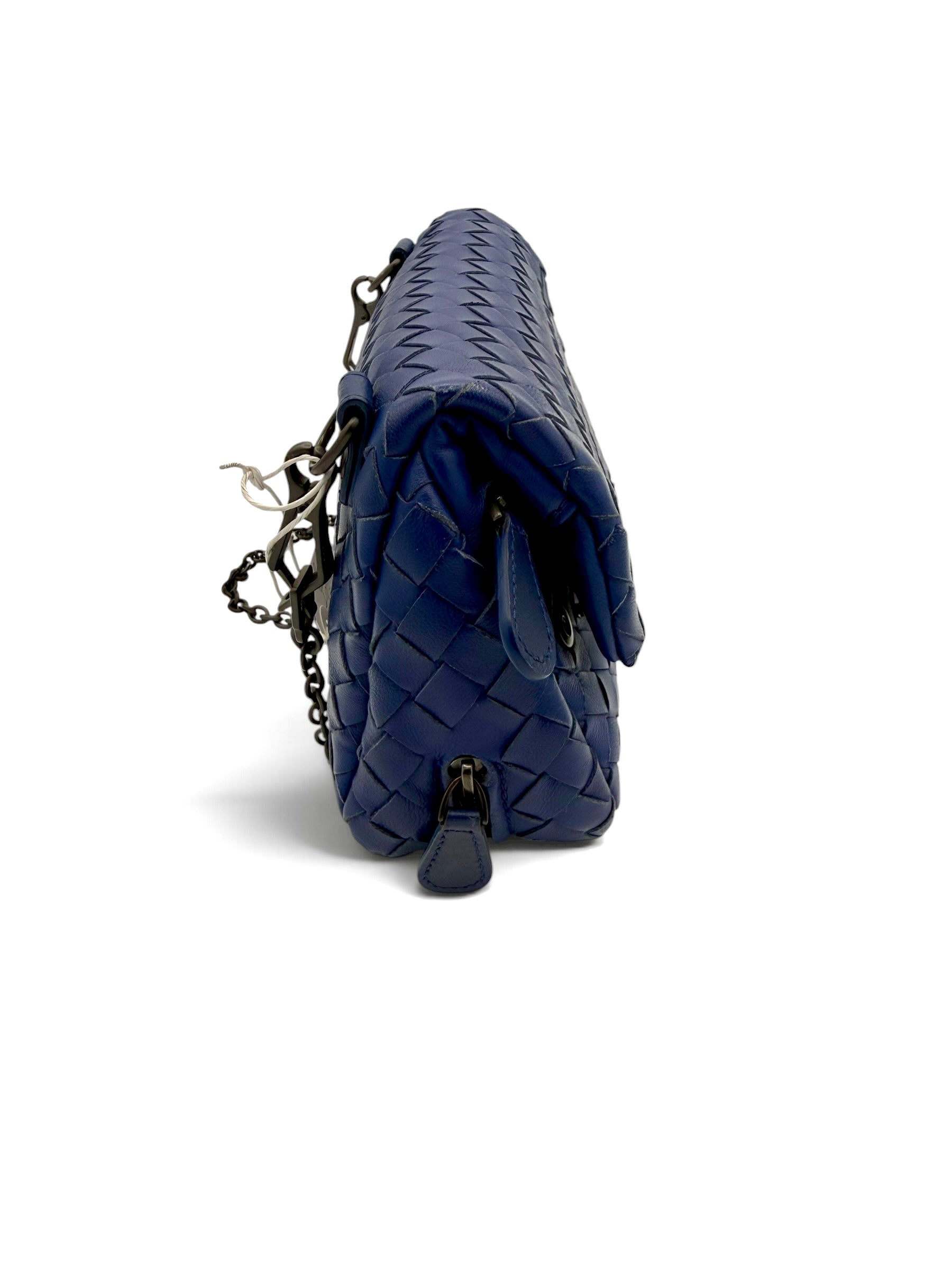 Bottega Veneta Olimpia Cobalt Blue Intrecciato Nappa Leather Chain Crossbody Bag