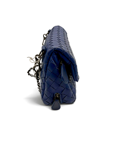 Bottega Veneta Olimpia Cobalt Blue Intrecciato Nappa Leather Chain Crossbody Bag
