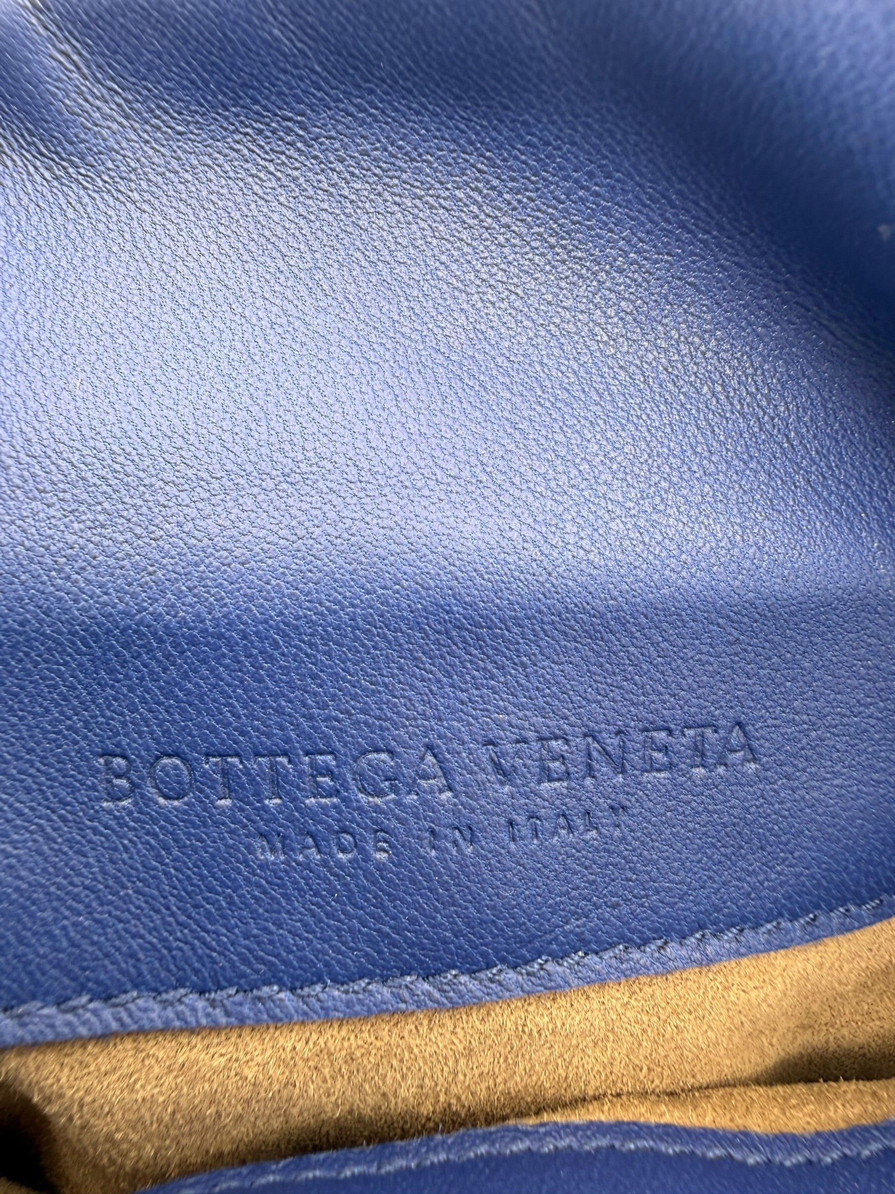 Bottega Veneta Olimpia Cobalt Blue Intrecciato Nappa Leather Chain Crossbody Bag