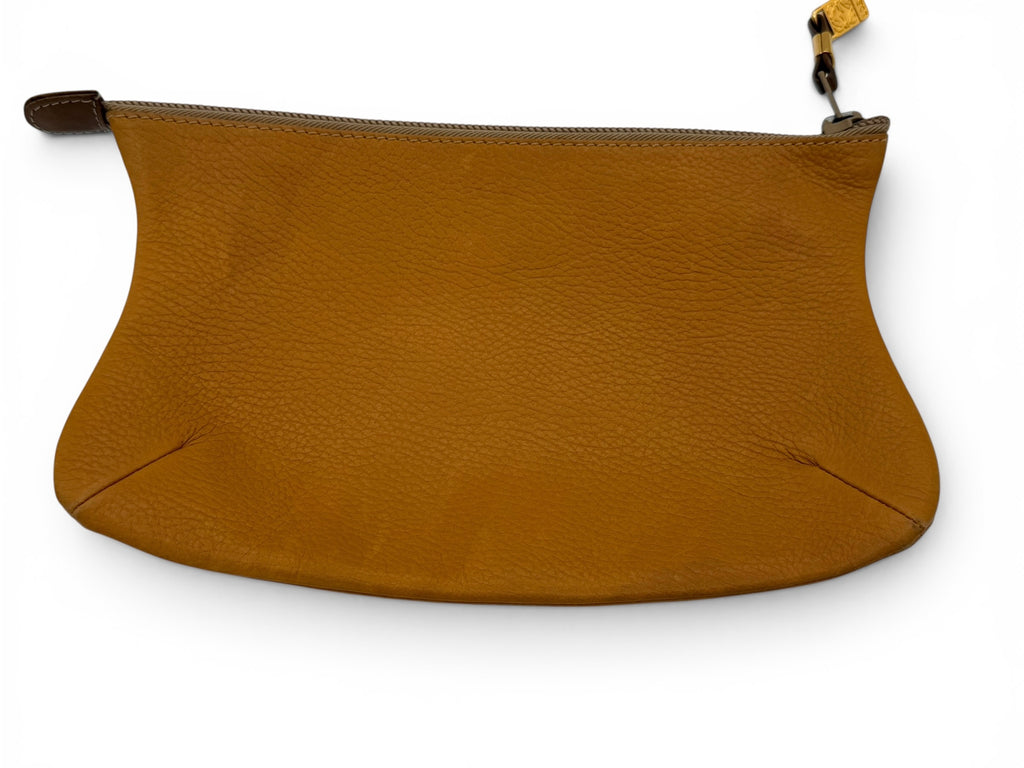 Loewe Large T Pouch in Tan Grained Calfskin Leather