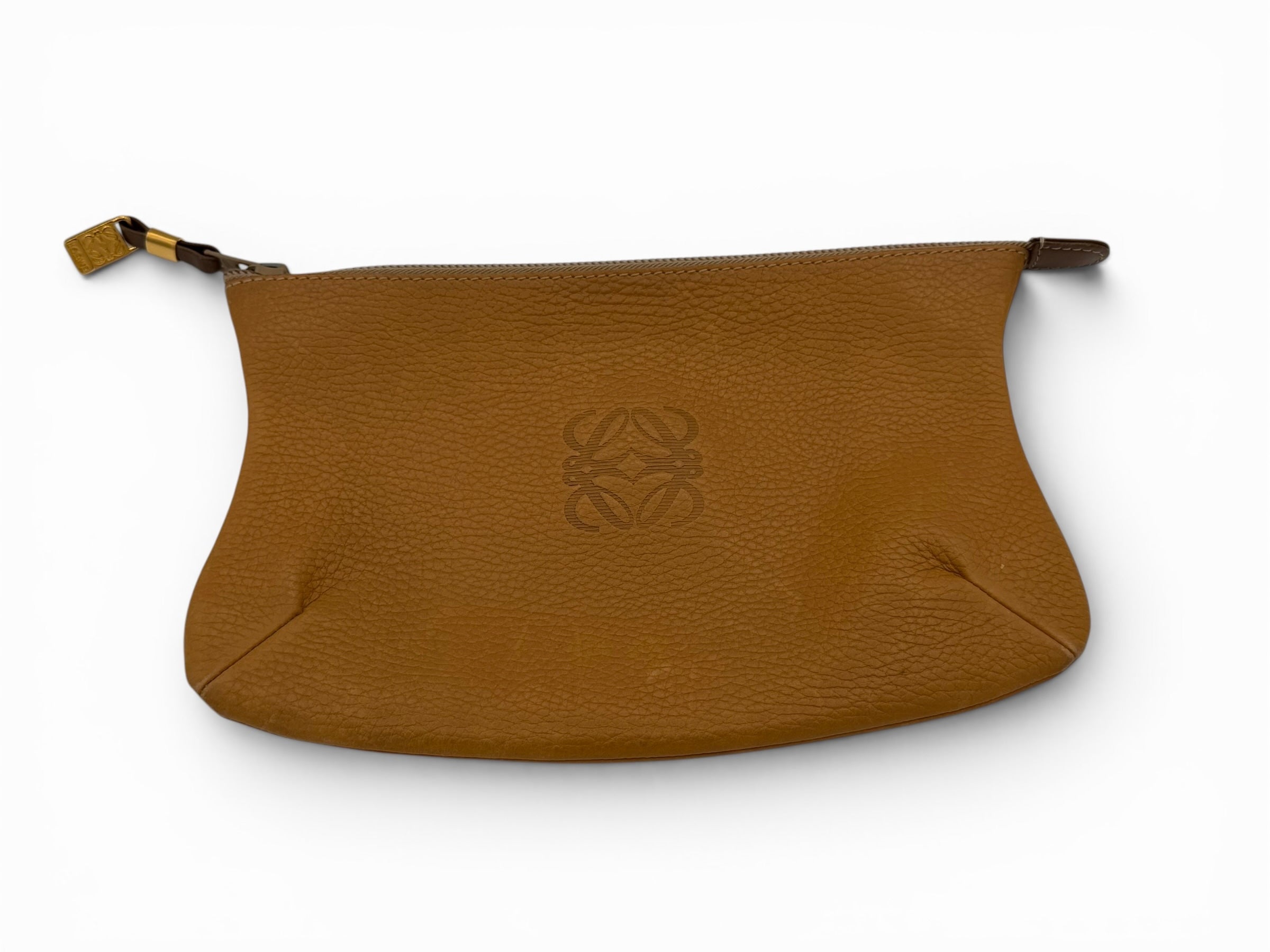 Loewe Large T Pouch in Tan Grained Calfskin Leather