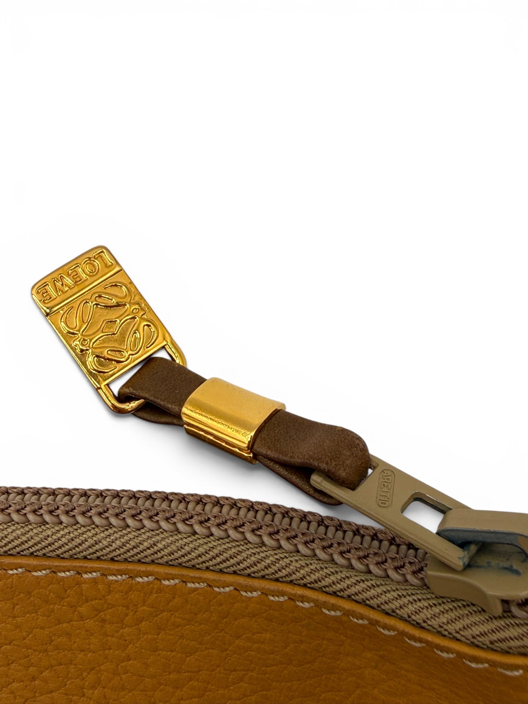 Loewe Large T Pouch in Tan Grained Calfskin Leather