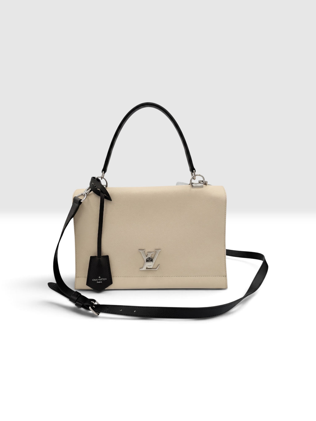Louis Vuitton Lockme Flap MM Taurillon Leather Shoulder Bag – Crème & Black