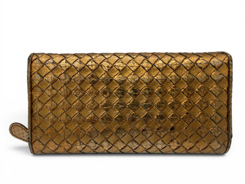 Bottega Veneta Metallic Bronze Intrecciato Continental Wallet