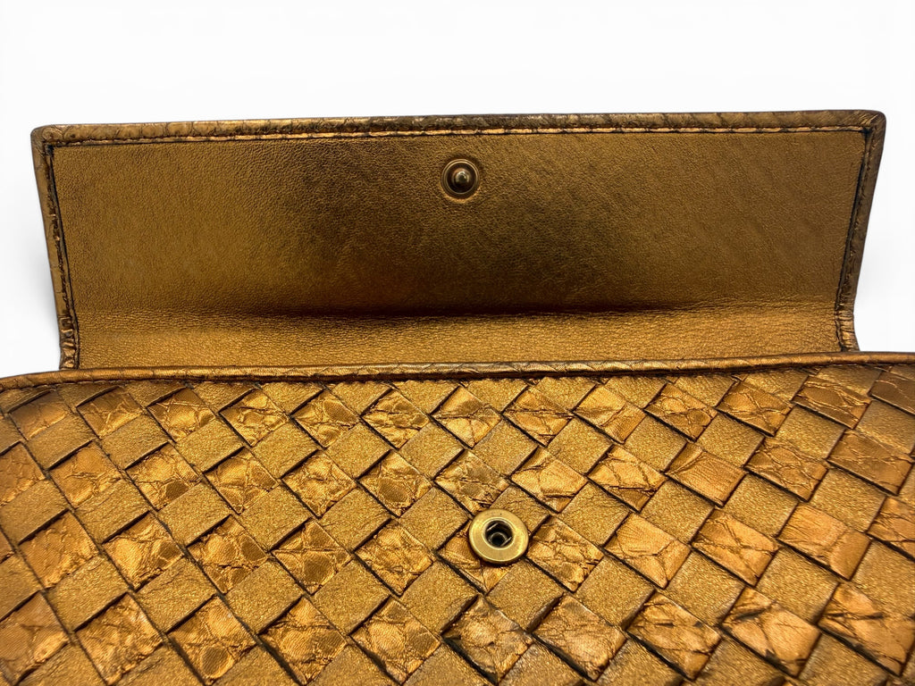 Bottega Veneta Metallic Bronze Intrecciato Continental Wallet