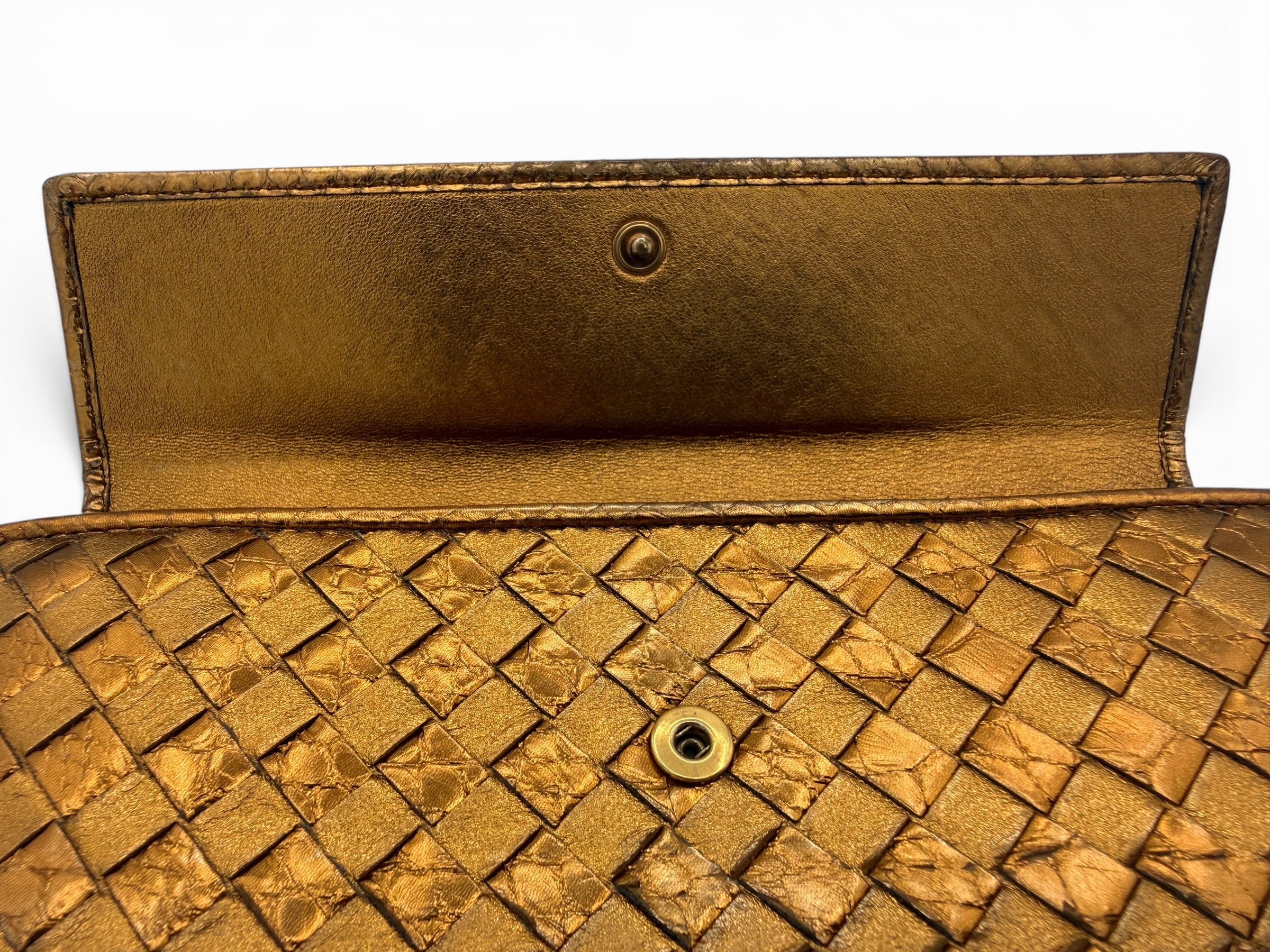 Bottega Veneta Metallic Bronze Intrecciato Continental Wallet