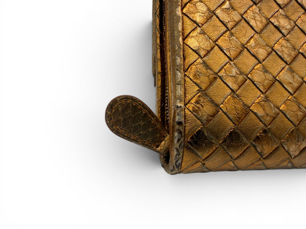 Bottega Veneta Metallic Bronze Intrecciato Continental Wallet