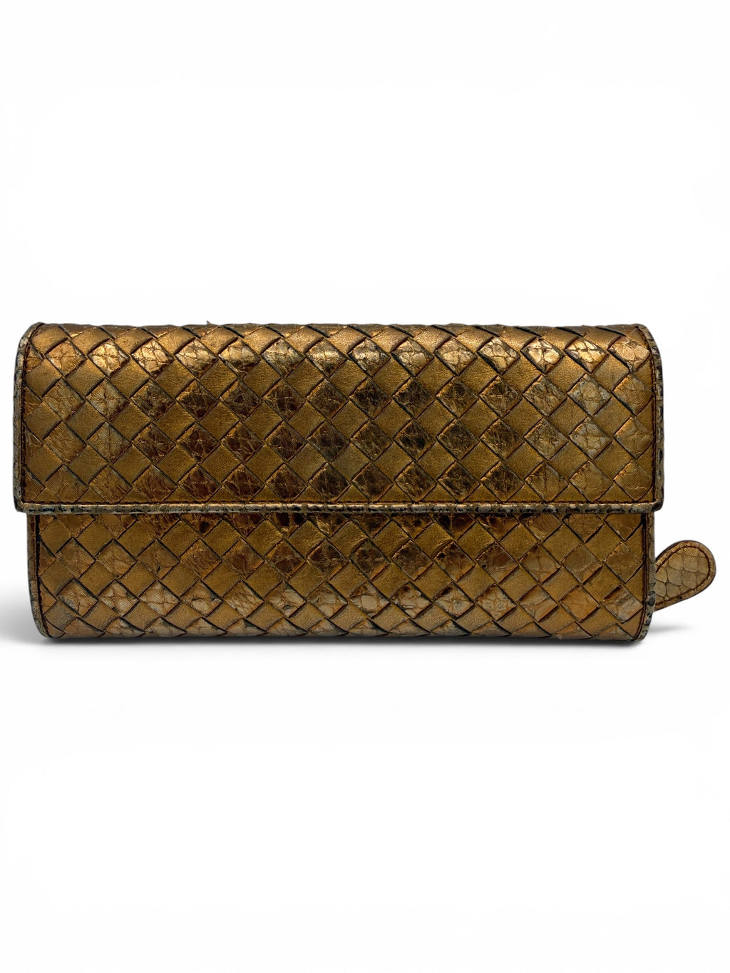 Bottega Veneta Metallic Bronze Intrecciato Continental Wallet