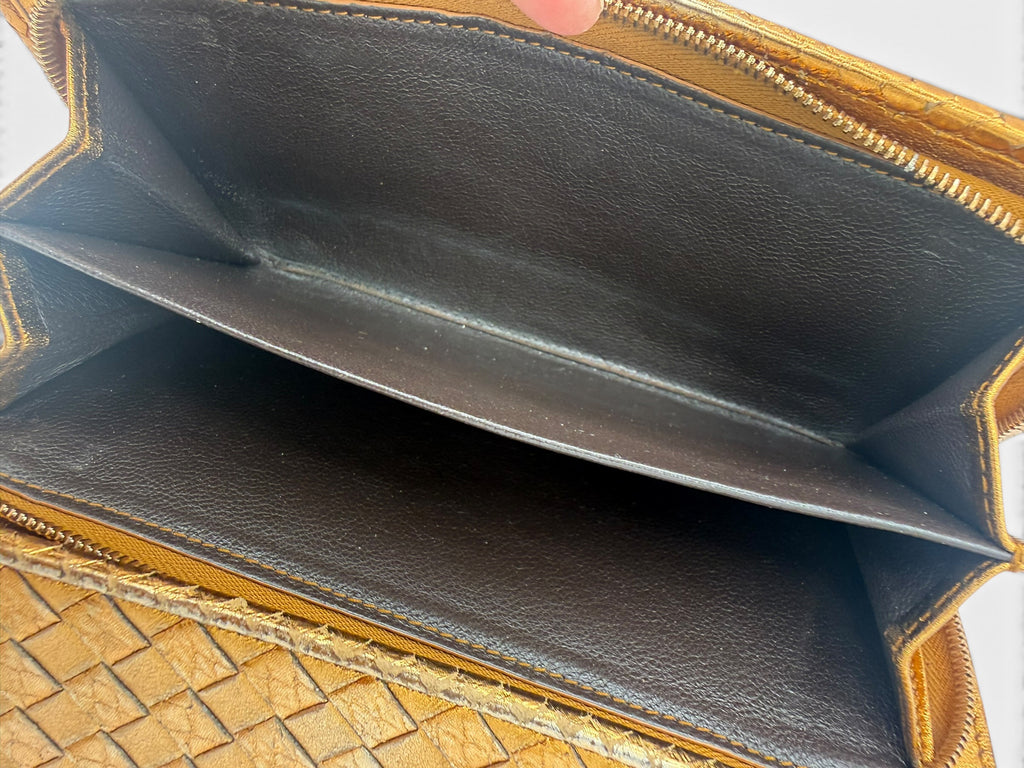 Bottega Veneta Metallic Bronze Intrecciato Continental Wallet