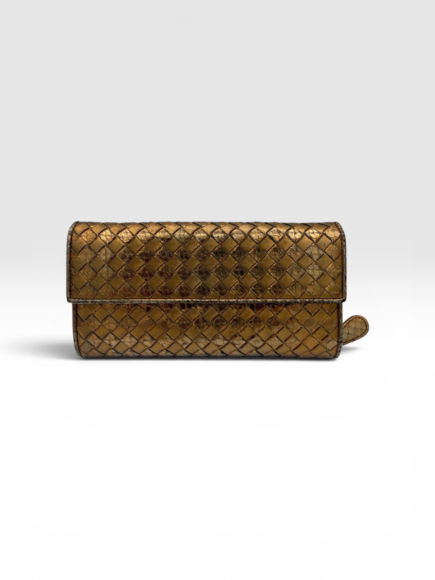 Bottega Veneta Metallic Bronze Intrecciato Continental Wallet