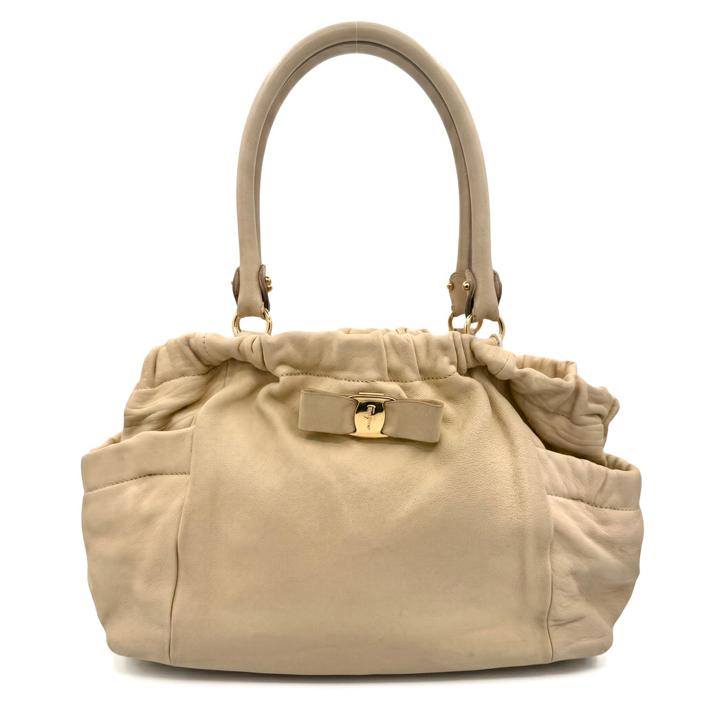 Salvatore Ferragamo Miss Vara Bow Tote – Beige Leather Vintage