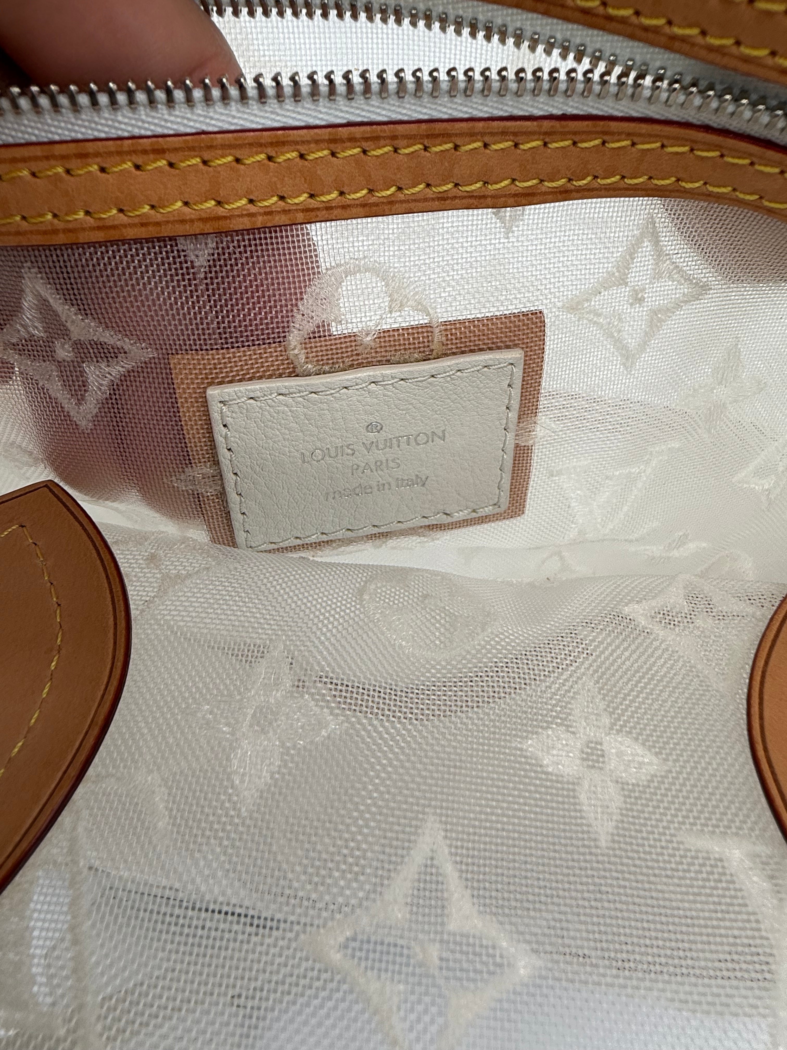 Louis Vuitton Lockit MM Monogram Mesh Tote White Cream Leather Bag w/ Lock & Keys