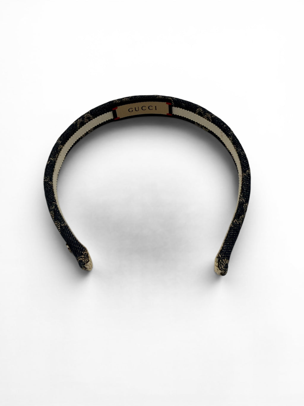 Gucci GG Monogram Denim Headband Blue Canvas Gold GG Logo Authentic