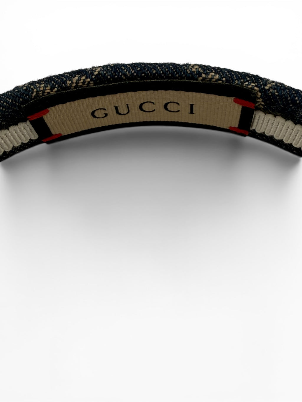 Gucci GG Monogram Denim Headband Blue Canvas Gold GG Logo Authentic