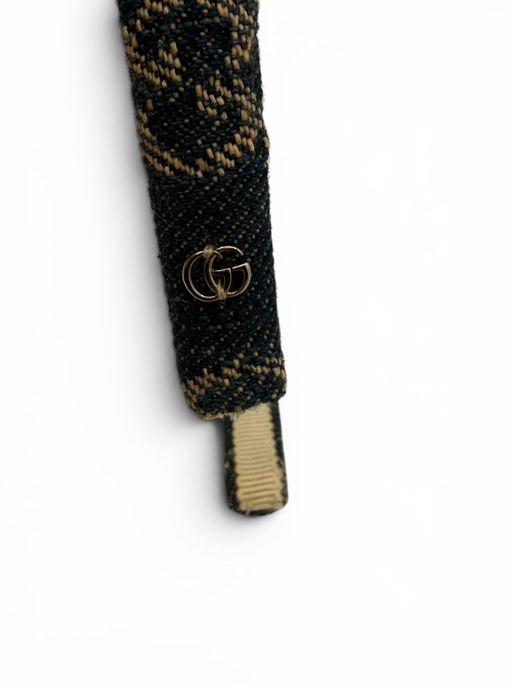 Gucci GG Monogram Denim Headband Blue Canvas Gold GG Logo Authentic