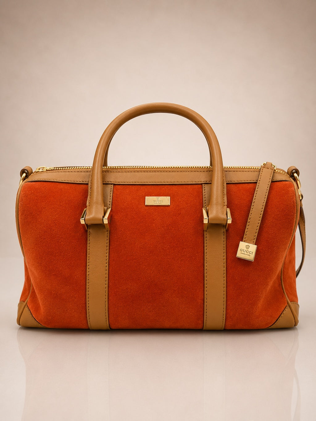 Gucci Suede Boston Bag Orange
