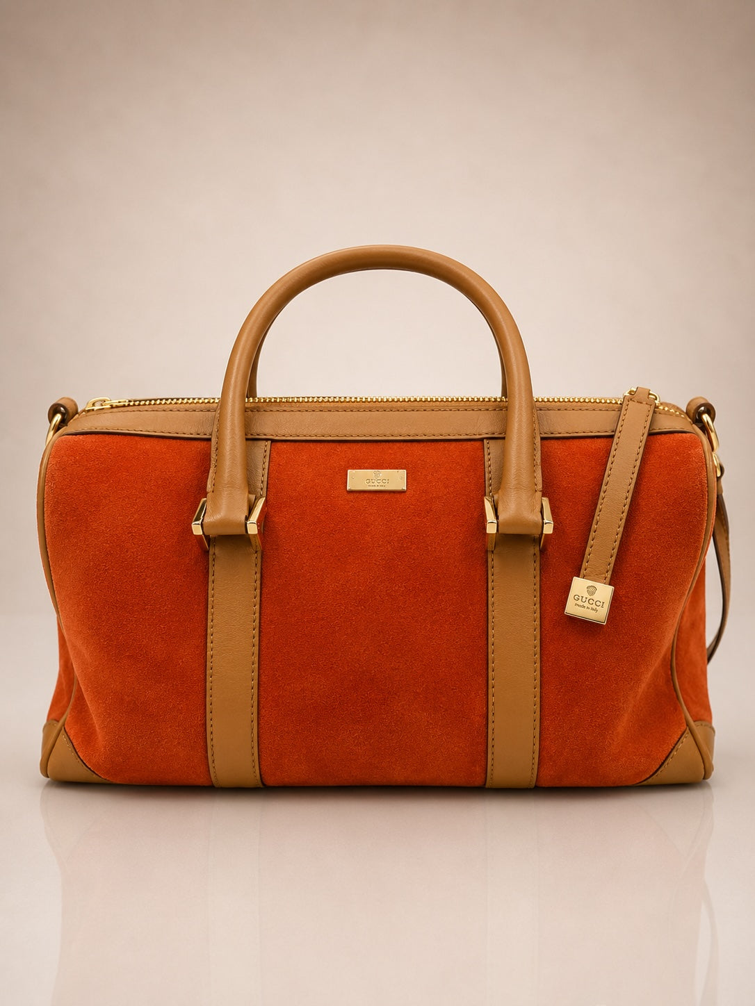 Gucci Suede Boston Bag Orange